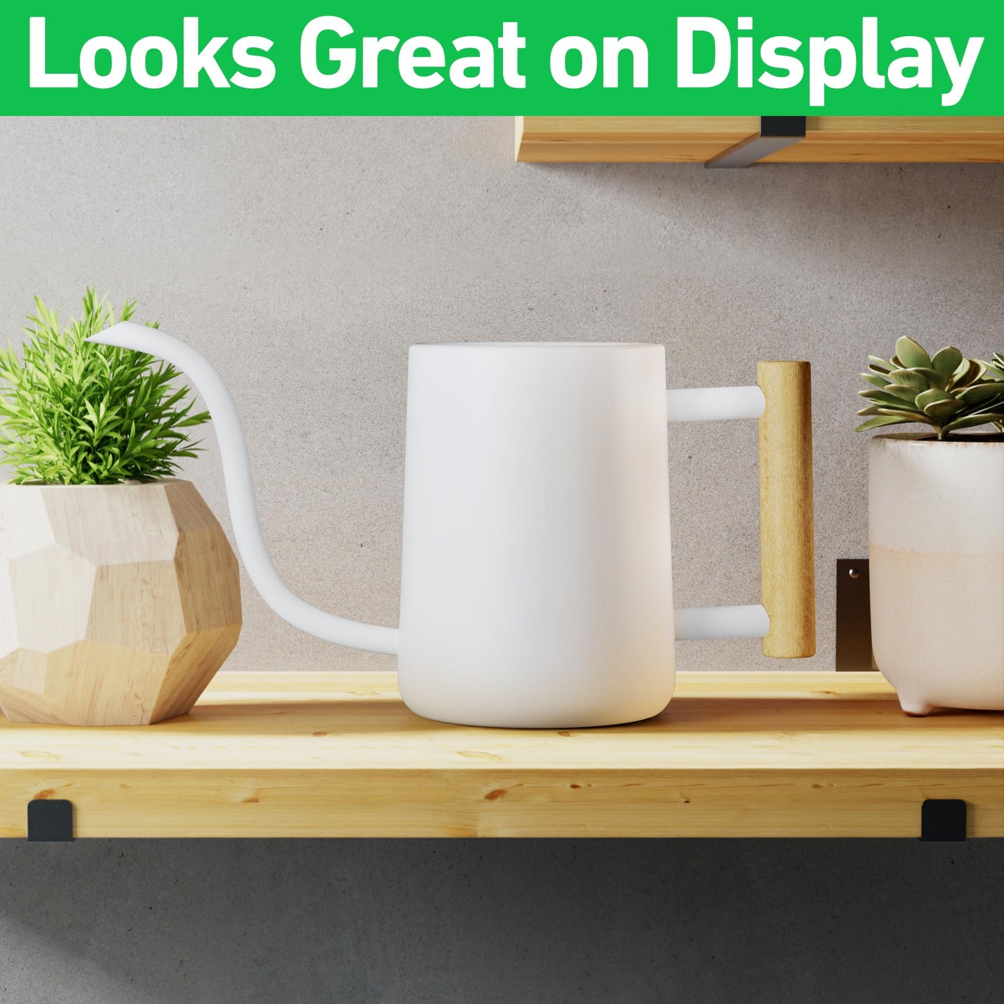 35 oz Metal Small Indoor Watering Can with Long Spout & Real Wood Handle for House Plants, Succulents, Cacti & Seedlings - White Long Spout Watering Can Indoor Plants - Stylish, Gentle Flow, No Spills