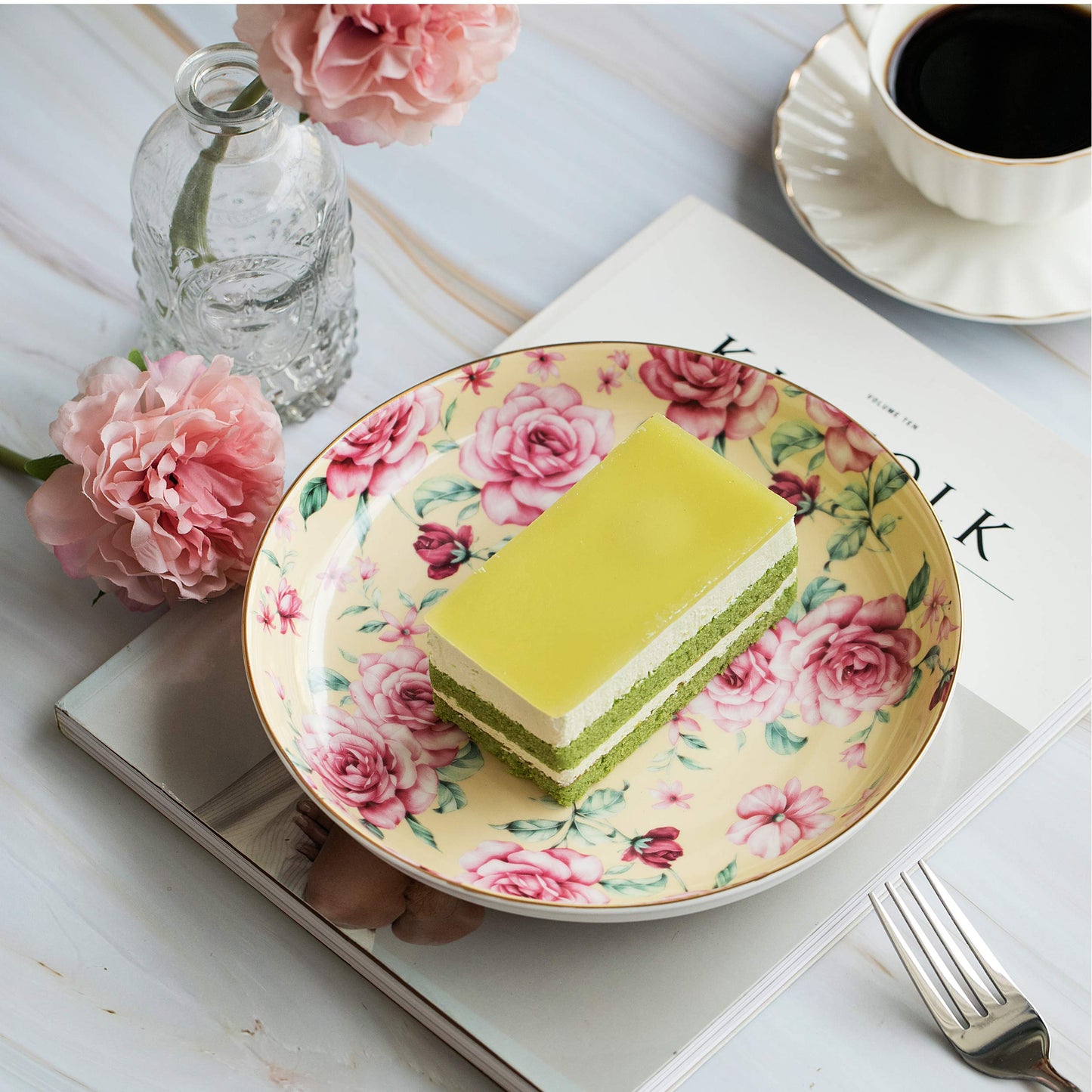 BTaT- Porcelain Floral Dessert Plates, 8 inch, Set of 6, Deep Plates, Porcelain Bone China, Appetizer Plates, Floral Plates, Salad Plates, Small Plates Set, Small Dishes