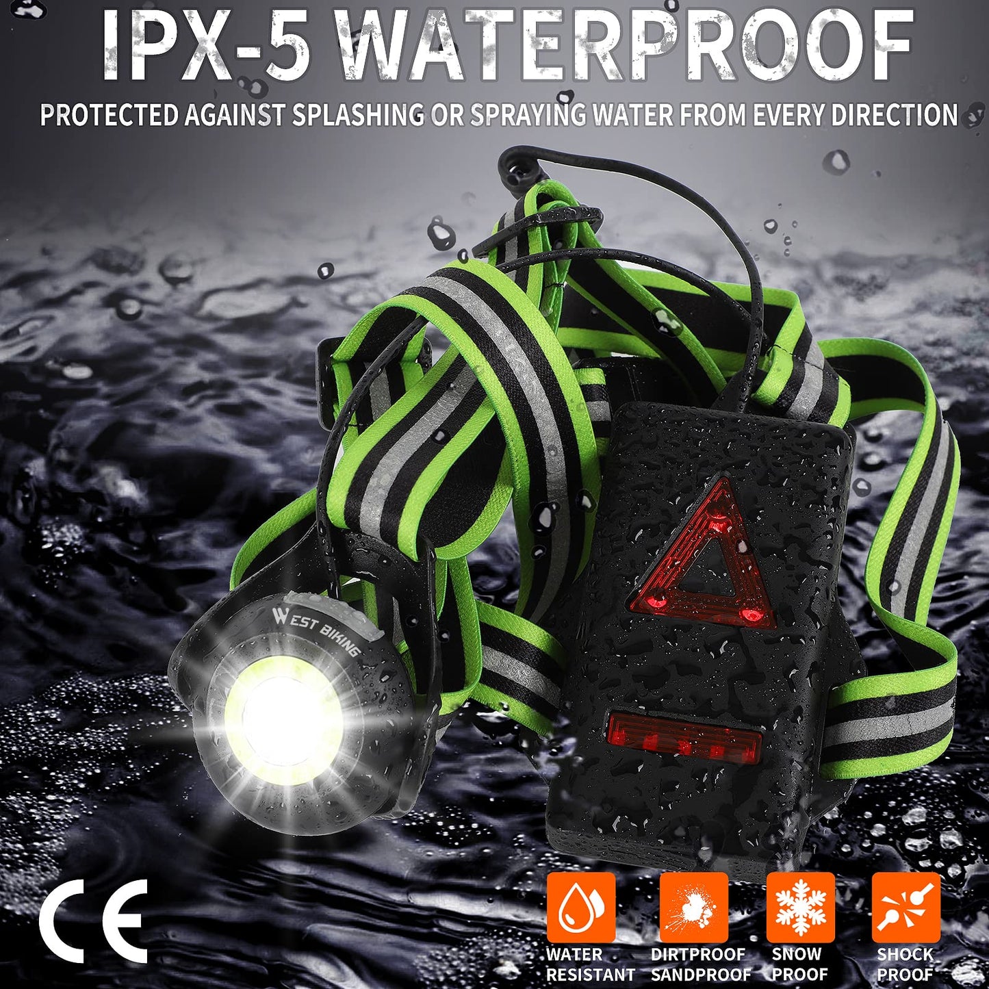 ICOCOPRO Running Light with Reflectors, 90° Adjustable LED Chest Light, Waterproof, USB Rechargeable, 500 Lumens, Running Lamp with Red Light for Running, Jogging, Fishing, Camping