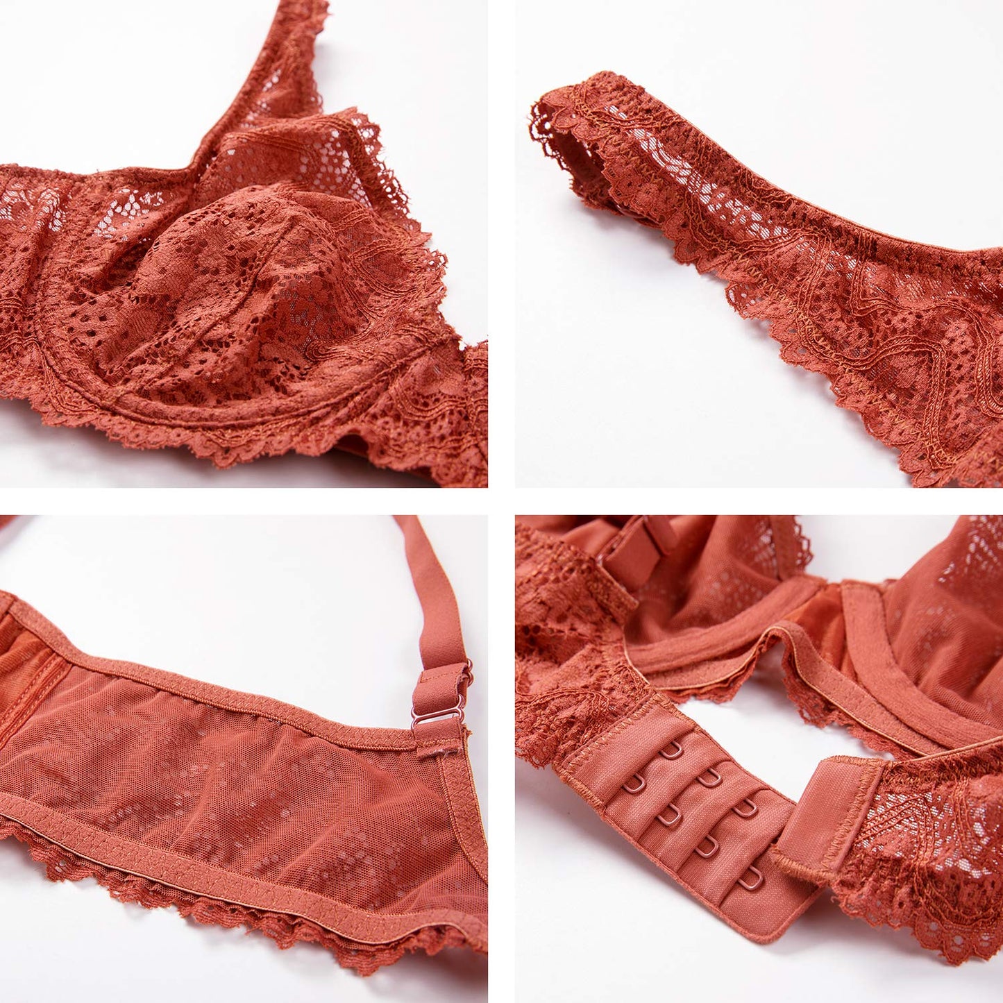 DOBREVA Women's Lace Plunge Bra Sexy Underwire Bralette Plus Size See Through Unlined Bras Pumpkin 32E