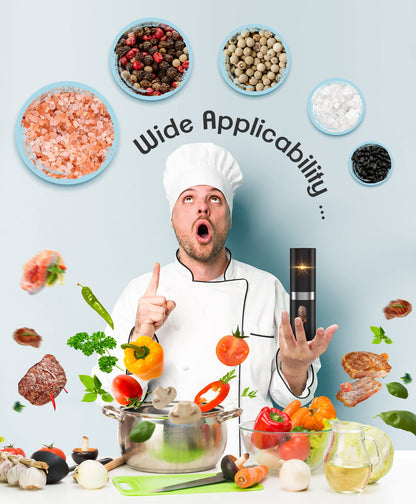 Electric Salt and Pepper Grinder Set, New Rechargeable Salt and Pepper Mill with 4*Rechargeable Batteries, Charging Base, White Light, One Hand Automatic Operation, Black, 2Pack