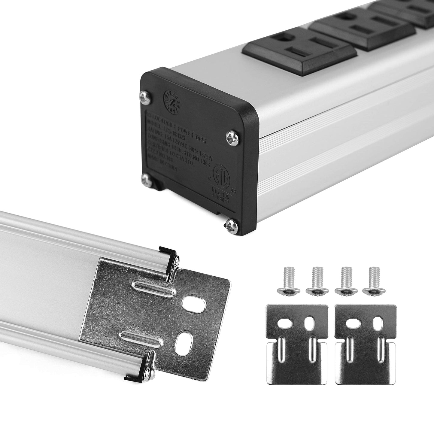 20 Outlet Heavy Duty Metal Socket Power Strip,15-Foot Long Extension Cord with Circuit Breaker. Mounting Brackets Included,Workshop/Industrial use,ETL Certified