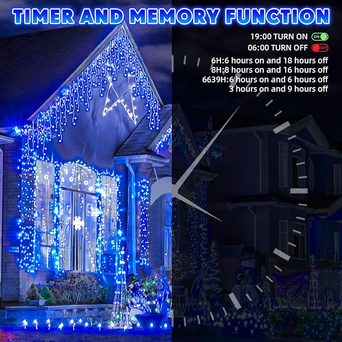 132Ft 1280 LED Christmas Icicle Lights Extra Long 8 Modes Waterproof Icicle String Lights with 240 Drops, Fairy Hanging Lights Decor with Remote for Xmas Wedding Indoor Outdoor(Blue)