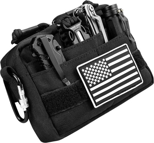 Belt Pouches for Men - Water Resistant Small Belt Bag with USA Flag Patch | EDC Organizer for Work & Travel
