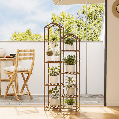 Bamworld Tall Plant Stand Indoor Outdoor Corner Plant Shelf Hanging Plant Holder Wood Flower Stand Plant Decor for Living Room Garden Balcony Patio
