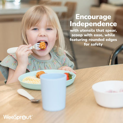 WeeSprout Toddler Utensils, 3 Forks & 3 Spoons, 18/8 Stainless Steel & Food Grade Silicone, Thick Easy-Grip Handles, Perfect Length For New Self Feeders, Gentle On Gums & Teeth, Dishwasher Safe