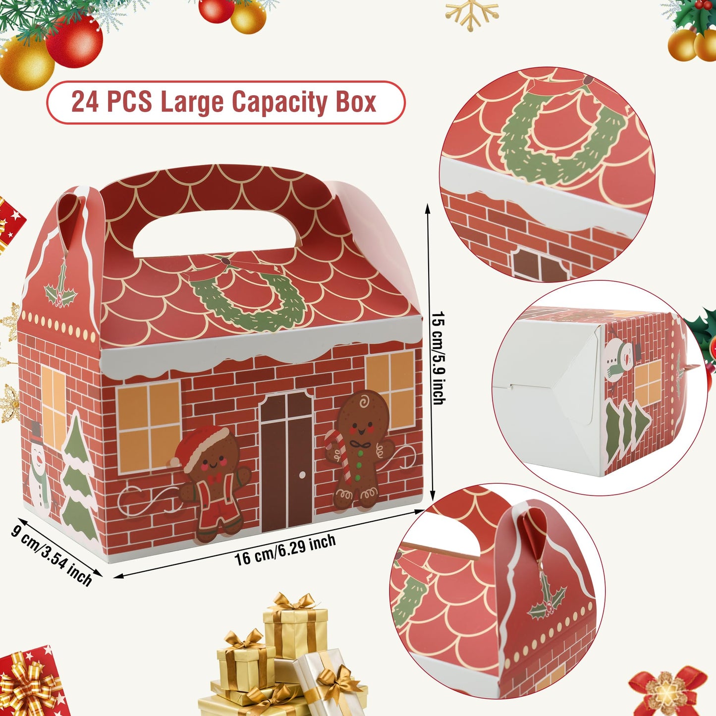 SAITI 24 Pieces Christmas Cookie Boxes for Gift Giving, 3D Christmas Treat Boxes 3 Designs Gift Boxes for Holiday Xmas Goody Party Favors