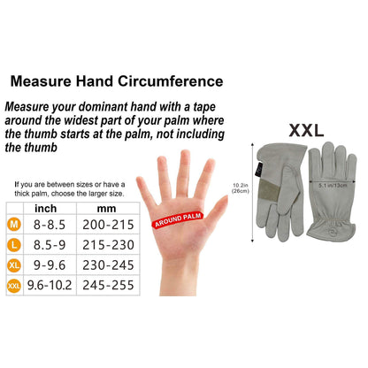 KIM YUAN Leather Work Gloves for Gardening/Cutting/Construction/Motorcycle, Men & Women, Elastic Wrist with Palm, M/L/XL (XXL) 1 Pair