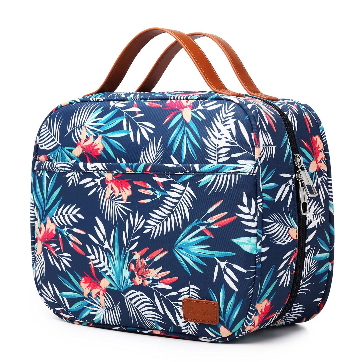 Bosidu Hanging Travel Toiletry Bag,Large Capacity Cosmetic Travel Toiletry Organizer for Women with 4 Compartments & 1 Sturdy Hook,Perfect for Travel/Daily Use/Christmas, Palm Leaf