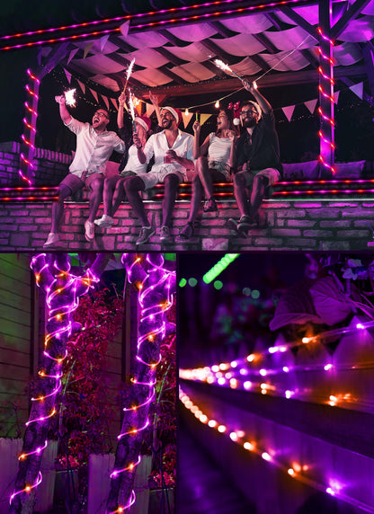 Brightown Solar Halloween Lights Outdoor, 39FT 100 LED String Lights With 8 Modes, Decoration Outdoor, Waterproof Solar String Lights for Outside Tree Yard Party, Orange & Purple