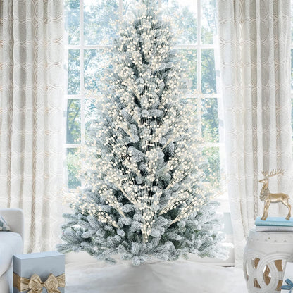 Megoogo 12 PCS Artificial Glitter Berry, White Christmas Glitter Picks Artificial Berries Stems for Christmas Ornaments Fake Sticks for Vases Tall DIY Wreath Home Decor (15.8’’)