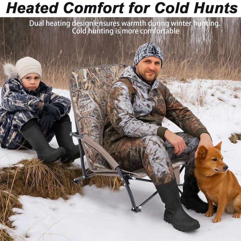 Teenyyou 1 Pack Heated Hunting Chair, Portable Low Down Hunting Seat Pad Cushion with Carry Bag, Adjustable 3 Mode Folding Chair for Turkey Blind Deer Ground Duck Fishing, No Power Bank (Brown)