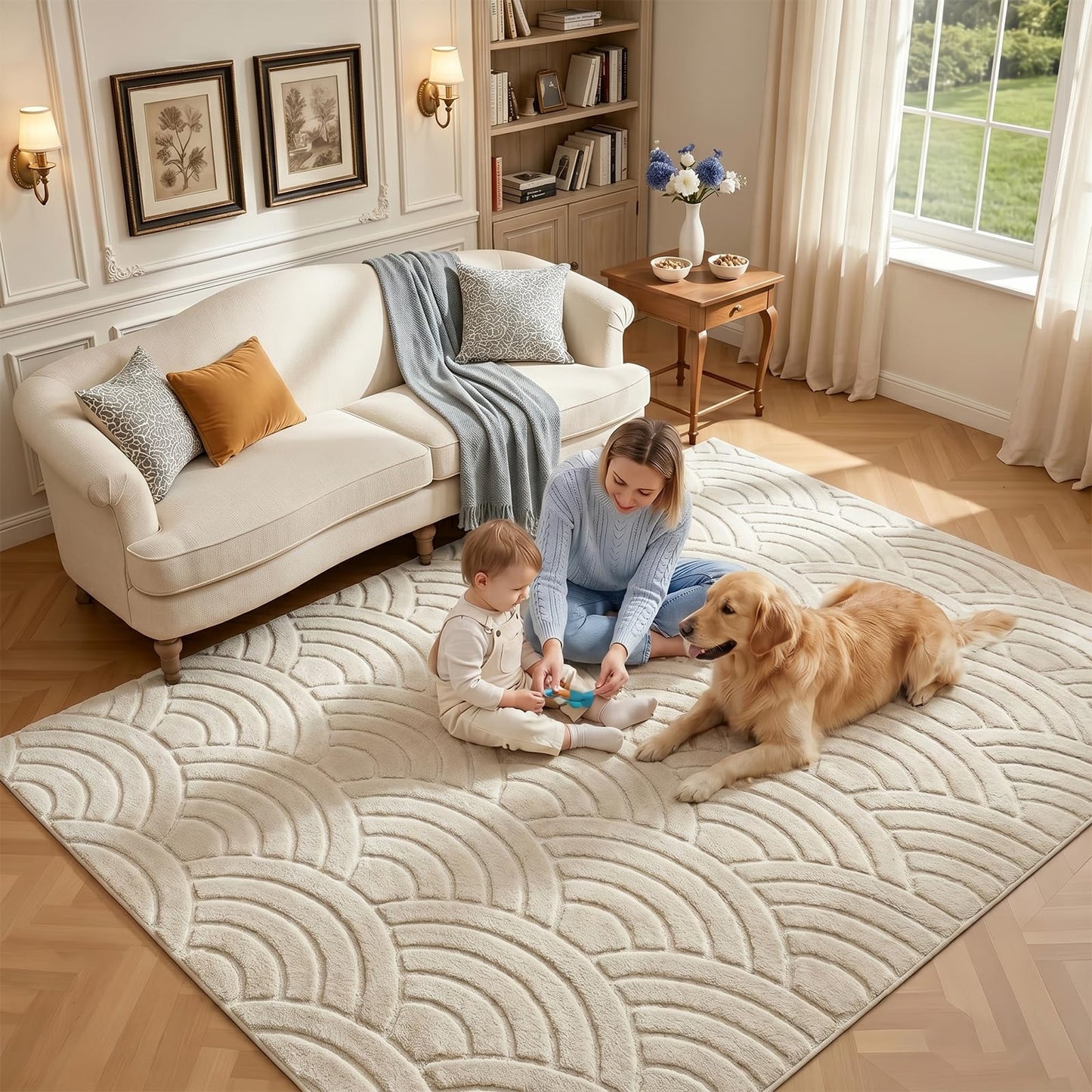 SHACOS Soft Cozy Fluffy Arch Waves Pattern High-Low Textured Area Rug 5'x7'