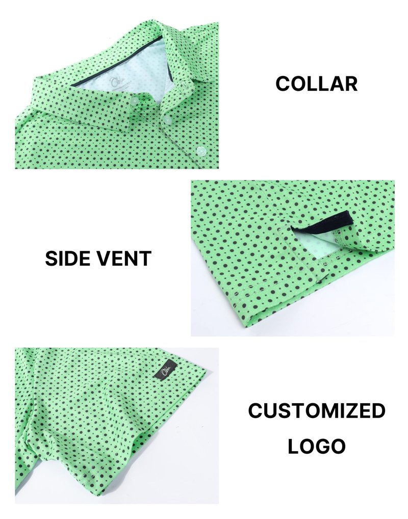 Obla Mens Golf Polo Shirts Short Sleeve Dry Fit Performance Moisture Wicking Casual Print Collared Golf Shirts for Men (Green Dot_XXL)