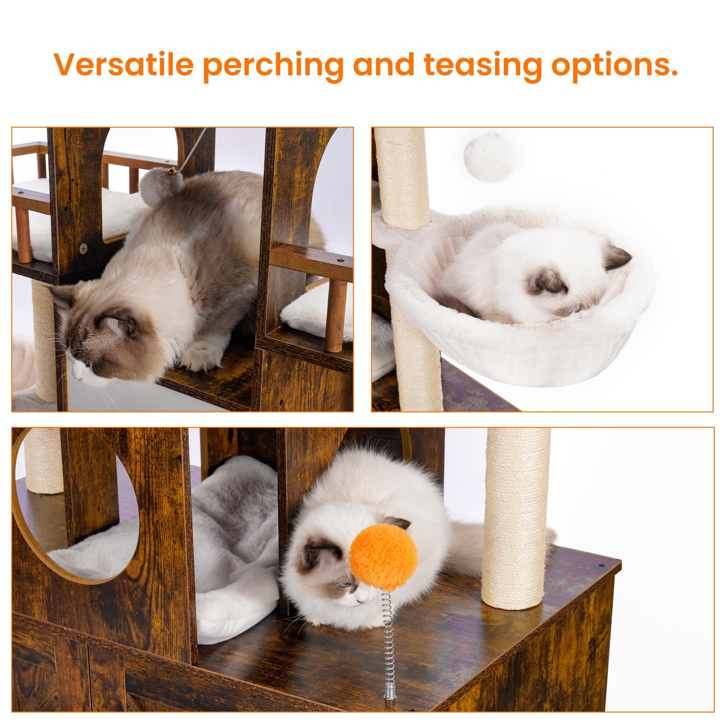 Heybly Cat Tree with Litter Box Enclosure for Indoor Big Cat, Cat Tower for Large Cats 20lbs Heavy Duty, Modern Cat Condo Furniture with Scratching Posts, Rustic Brown HCT110SR