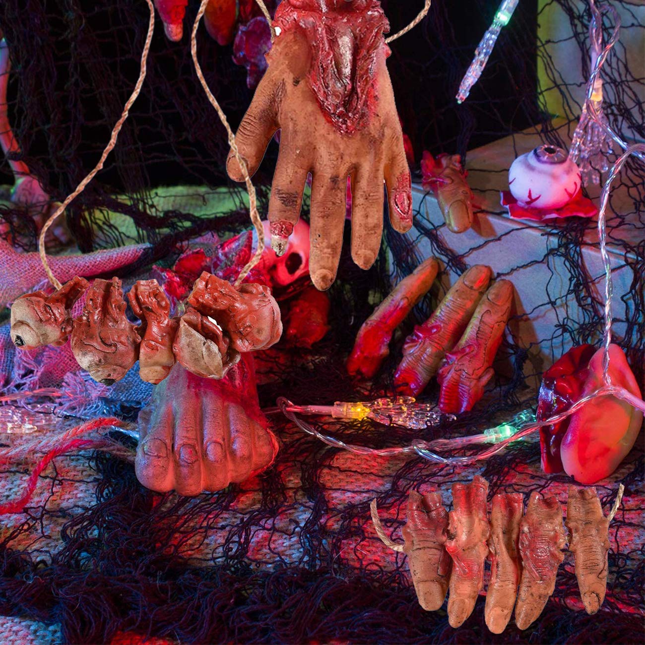 UCSAJI 5PCS Halloween Severed Broken Body Parts Halloween Blood Props Realistic Severed Horror Hand Foot for Party Decorations Props Haunted House