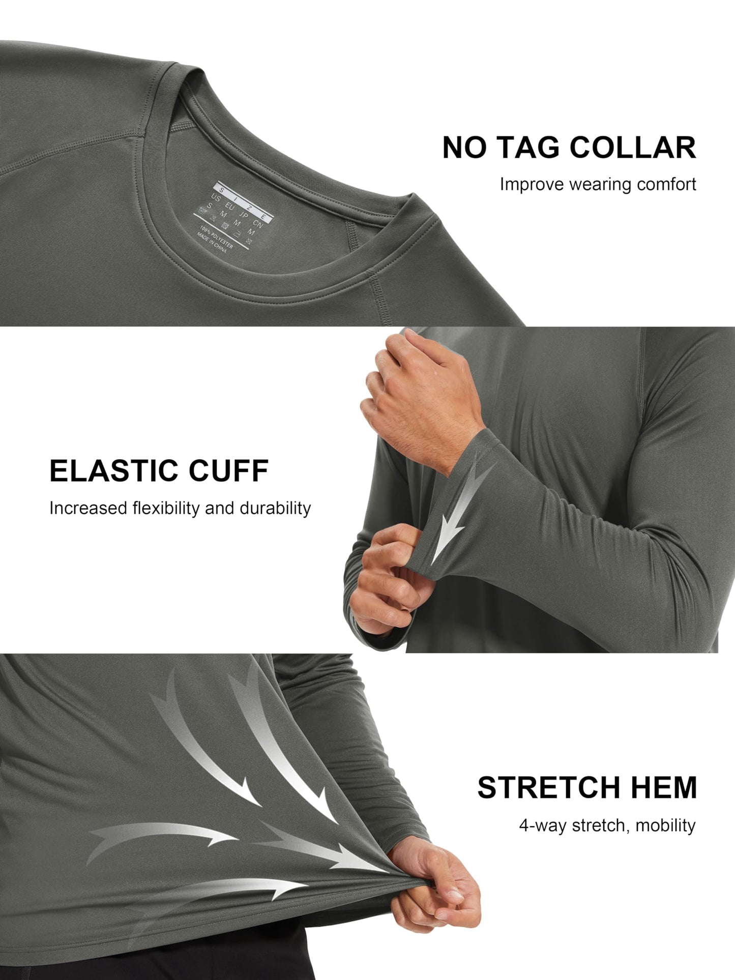 MAGCOMSEN Shirts for Men Long Sleeve Workout Gym Athletic UV Sun Running Fishing Rashguard Hiking Swim SPF 50 Shirts Dark Grey