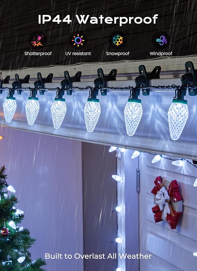 C9 LED Christmas Lights Outdoor, 72 FT 110 LED C9 String Lights, 8 Modes & Timer Connectable Waterproof for Christmas Tree Light Indoor Outdoor Roofline Patio Garden Yard Xmas Decoration, White 2 Pack