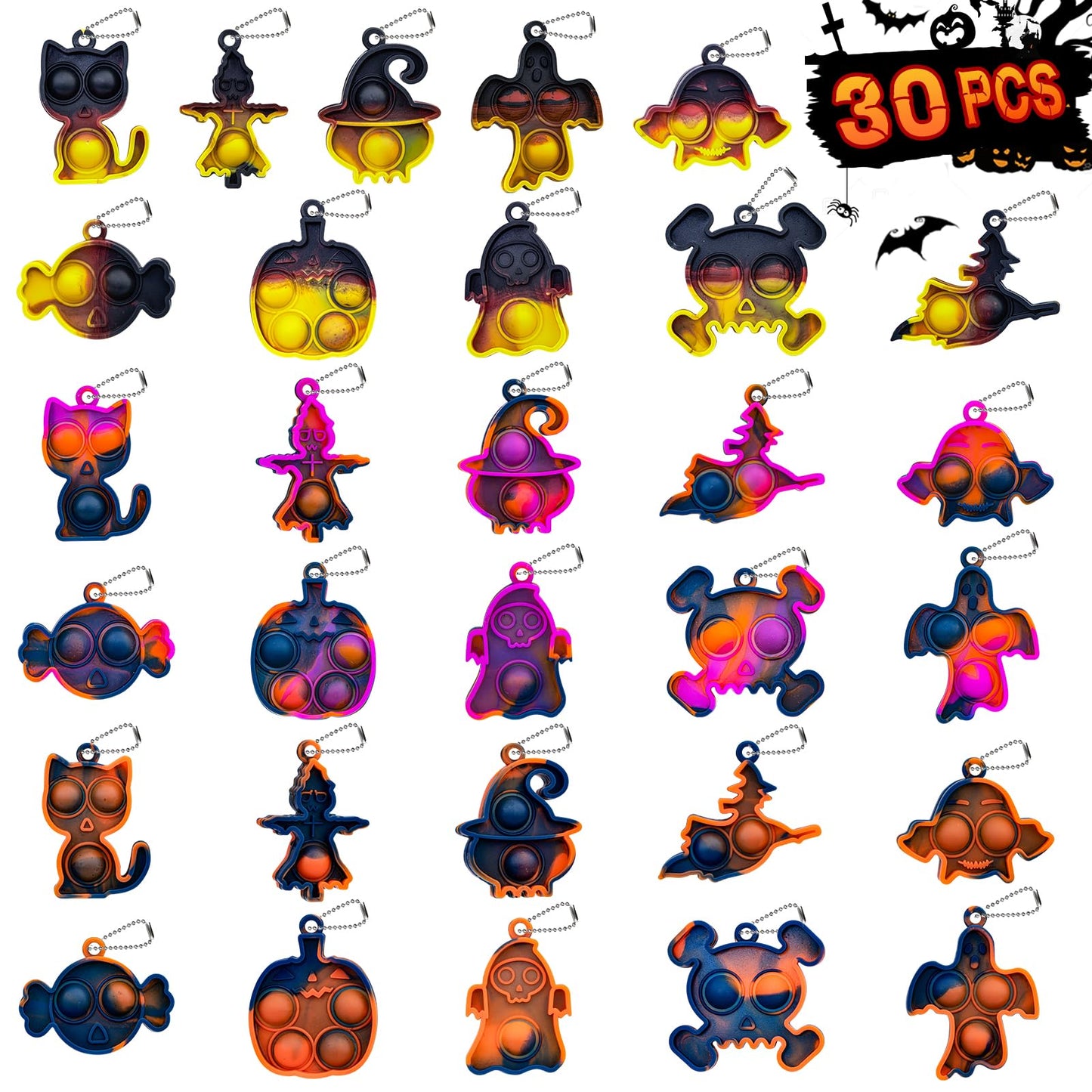 Halloween Pop Fidget Toys Bulk Its Halloween Party Favors for Kids 30PCS Mini Pop Keychain It Halloween Trick or Treat Party Supplies Halloween Goodie Bag Fillers Fidgets for Classroom Prizes for Kids