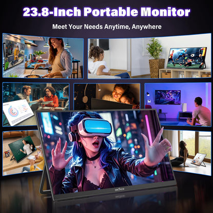 InnoView 23.8" Large Portable Monitor, FHD 144HZ 100% SRGB IPS USB-C HDMI Work Home Gaming Second Monitor 1080P W/180°Adjustable Stand for Laptop, MacBook, Phones