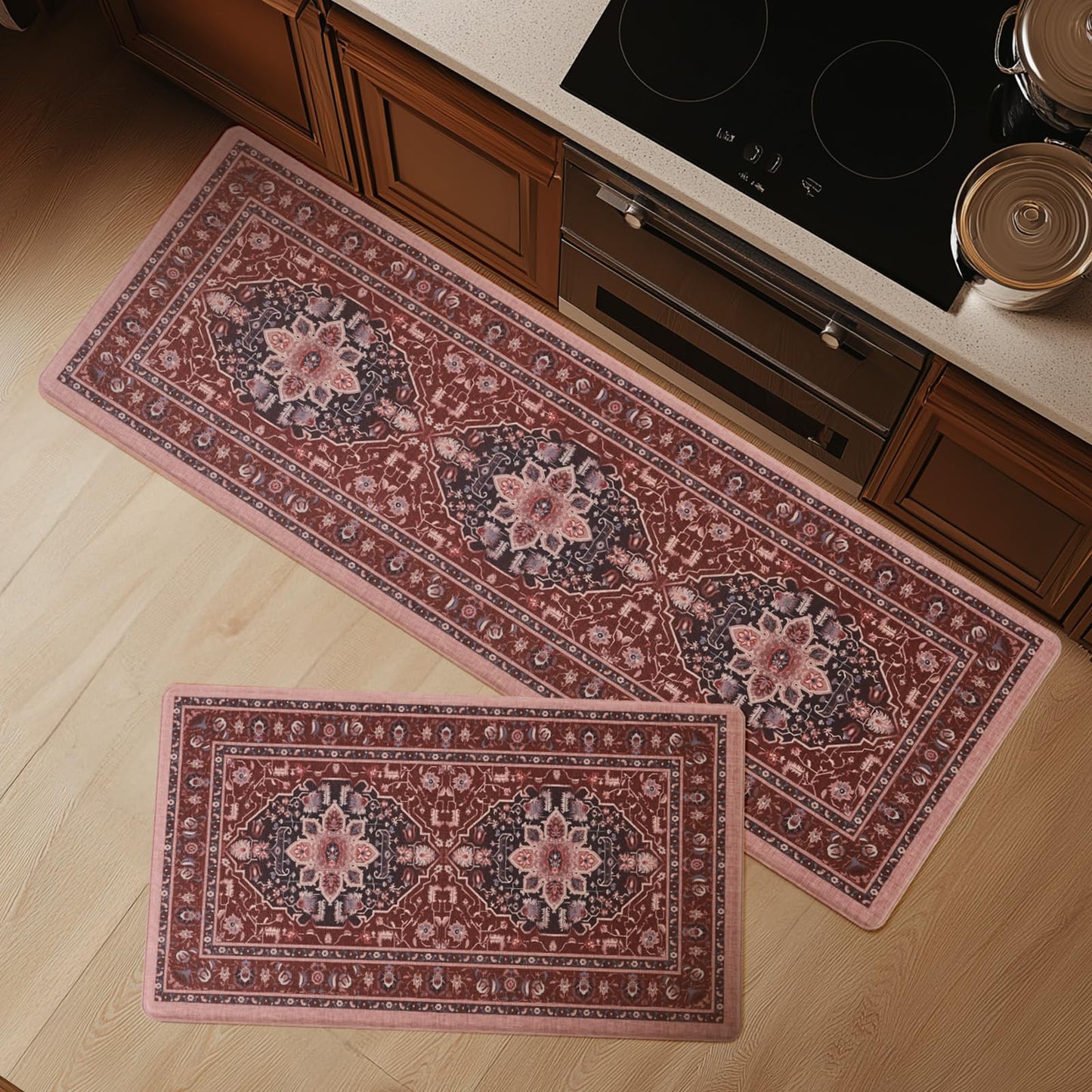 FRESHMINT Anti Fatigue Kitchen Mats Set 2 PCS, Waterproof & Non-Skid Medallion Kitchen Rugs, Cushioned Kitchen Floor Mats for Standing Washable Comfort Kitchen Runners for Lanudry, Office, Sink