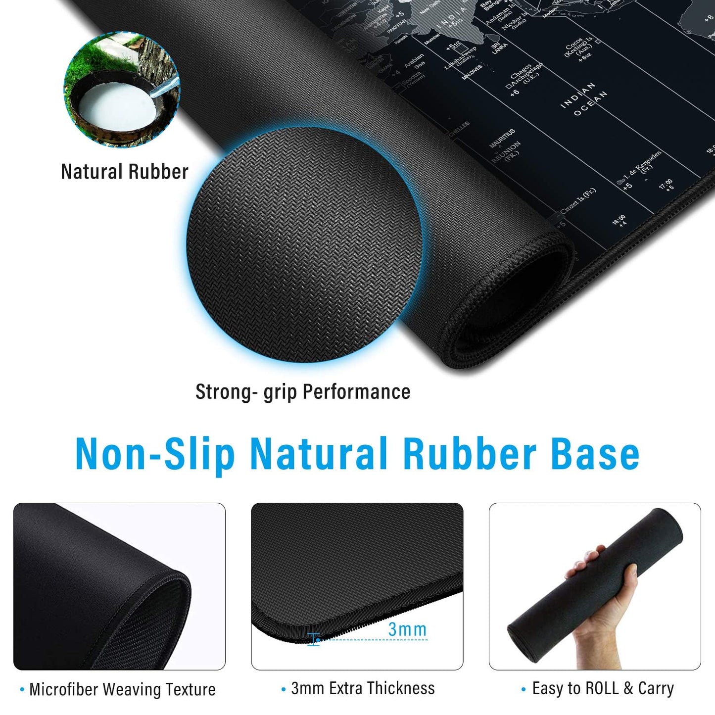 Anpollo Gaming Mouse Pad (900x400x3mm) Extended Mouse Mat Large Non-Slip Desk Pad with Precision Locked Edges Comfortable Keyboard Mat Suitable for Office Gamer Home - Black World Map
