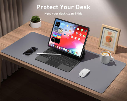 Leather Desk Pad Protector,Mouse Pad,Office Desk Mat, Non-Slip PU Leather Desk Blotter,Laptop Desk Pad,Waterproof Desk Writing Pad for Office and Home (80cmx40cm, Light Grey)