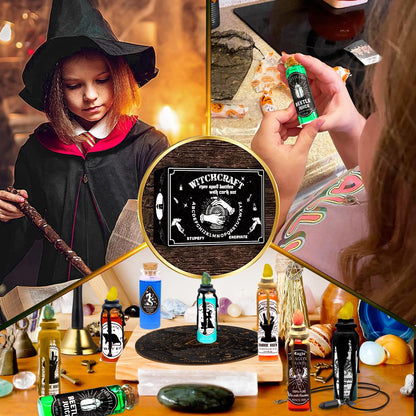 Ainswei Halloween Decorations Indoor,135Pcs Potion Bottles Halloween Decor,Witch Halloween Decorations with Stone,Apothecary Witch Lables Decoration For Home Room Party Supplies