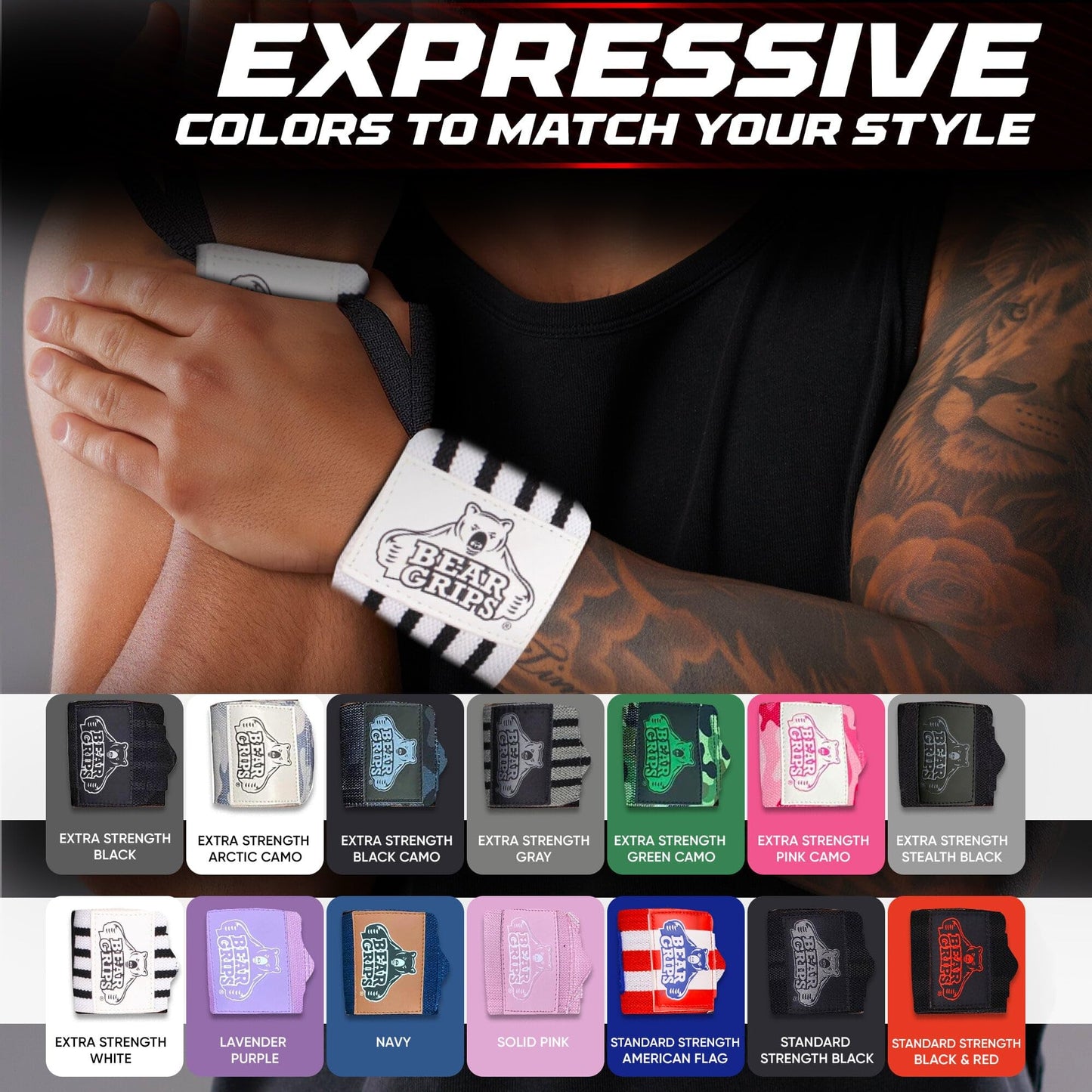 Bear Grips Wrist Wraps for Weightlifting | Weight Lifting Wrist Straps for Weightlifting | Extra Strength Gym Wrist Wraps | Two Wrist Wrap Per Pack | 12” & 18” | Lifting for Men & Women