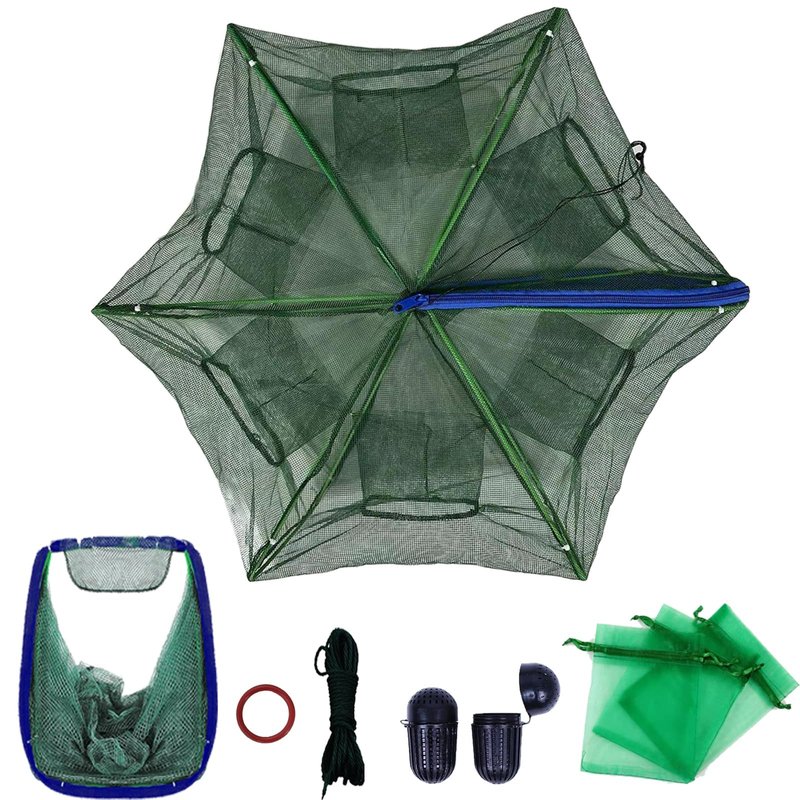 Foldable Fishing Bait Trap, Collapsible FishingTrap Net for Minnow, Crab, Crayfish, Shrimp - Easy Use 10 Hole Cast Trap Net Fishing Accessories, Catch More Fish and Crustaceans Effortlessly