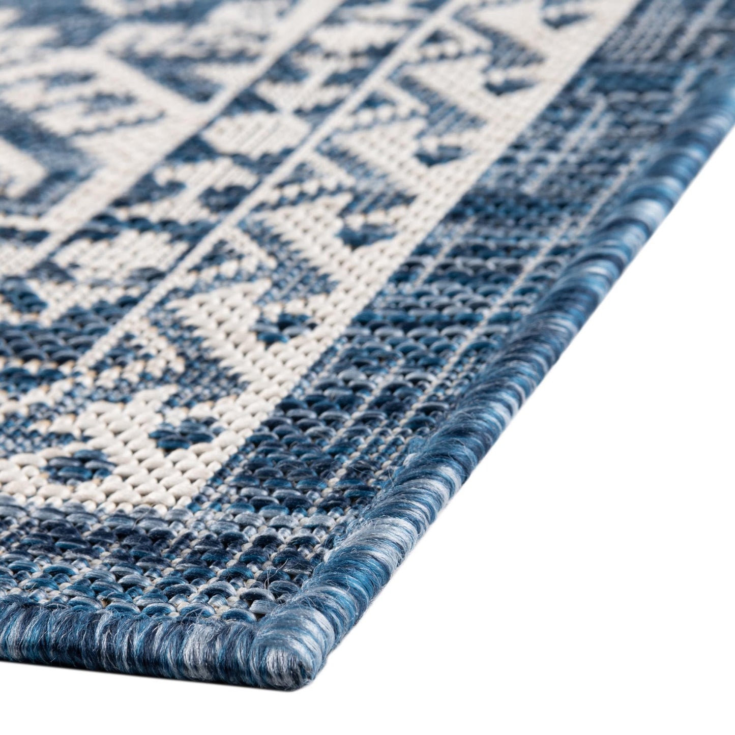 Rugs.com - Outdoor Aztec Rug – 9' x 12' Blue Indoor/Outdoor Rug – Washable Stain-Resistant Flatweave for Patios, Decks, and Porches