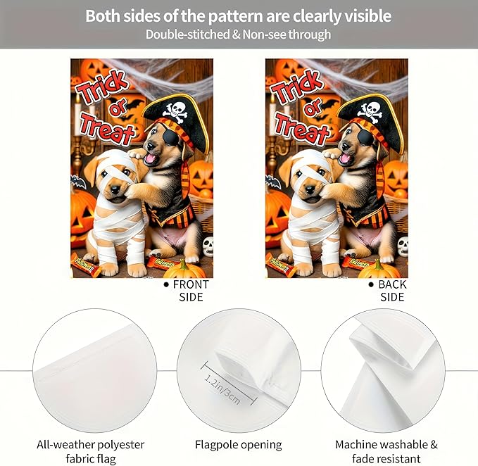 Halloween Garden Flag 12x18 Inch Double Sided Halloween Dog Decoration Home, Yard, Lawn, Porch Decor, Outside Fall Decor