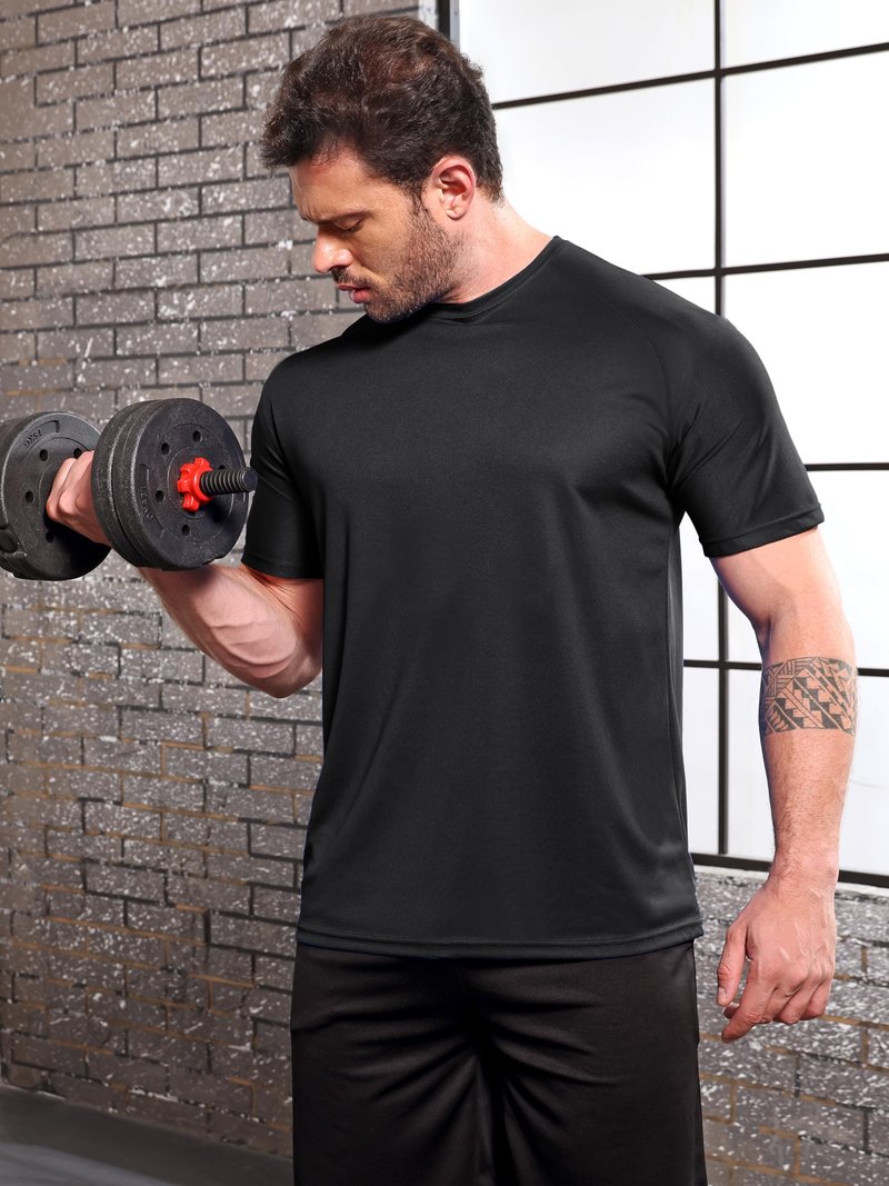 Quazia 3 Pack Men's Dry Fit Shirts, Moisture Wicking Tees, Mesh Breathable Athletic Workout Fitness Short Sleeve High Performance Stretchable Casual Gym Cooling Shirts for Men, XL