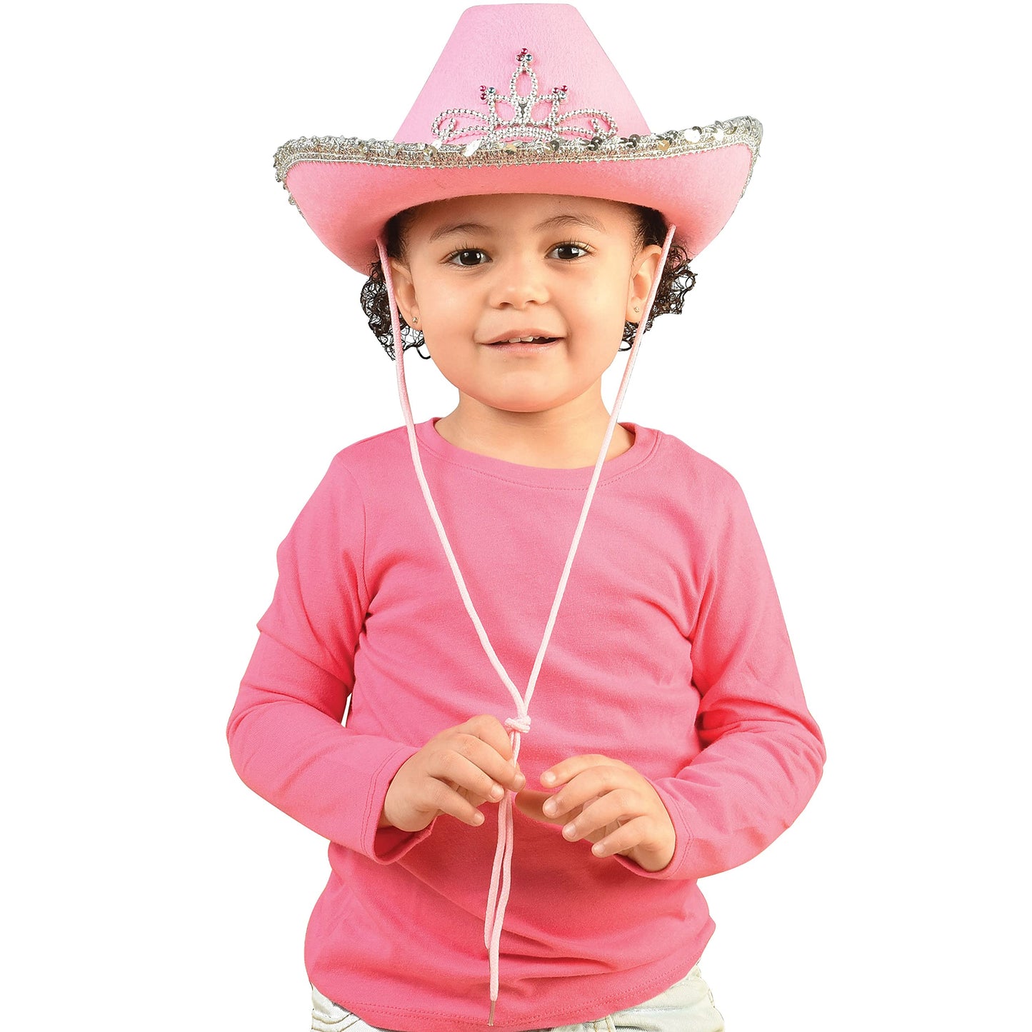 GiftExpress Pink Cowboy Hat With Tiara - CHILD SIZE, Pinky Felt Cowboy Hat for Western Costume, CowGirl Pretend Plays