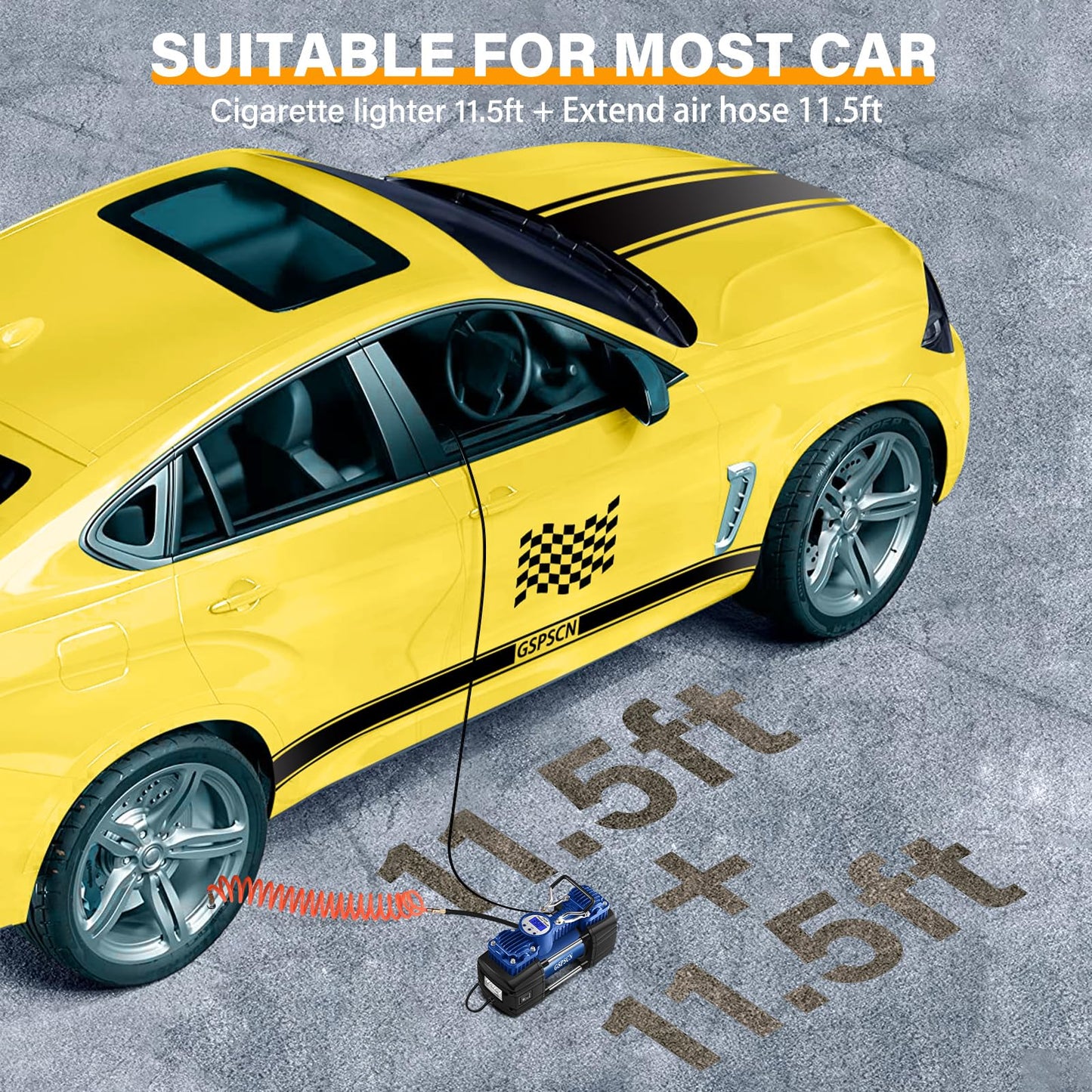 GSPSCN Portable Air Compressor Pump Tire Inflator with Digital Gauge, Heavy Duty Double Cylinder 12V Tire Pump 150 PSI with Tire Repair Kit and Toolbox for Auto,SUV,Off-Road,Truck,Bike (Blue)