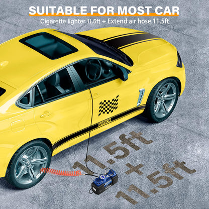 GSPSCN Portable Air Compressor Pump Tire Inflator with Digital Gauge, Heavy Duty Double Cylinder 12V Tire Pump 150 PSI with Tire Repair Kit and Toolbox for Auto,SUV,Off-Road,Truck,Bike (Blue)