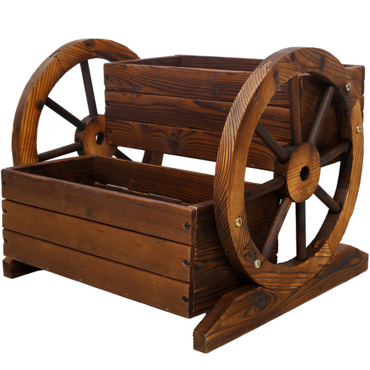 Gecheer Wooden Wagon Planter Box with Wheels – 2-Tier Rolling Garden Planter for Flowers, Herbs & Vegetables, Indoor and Outdoor Use
