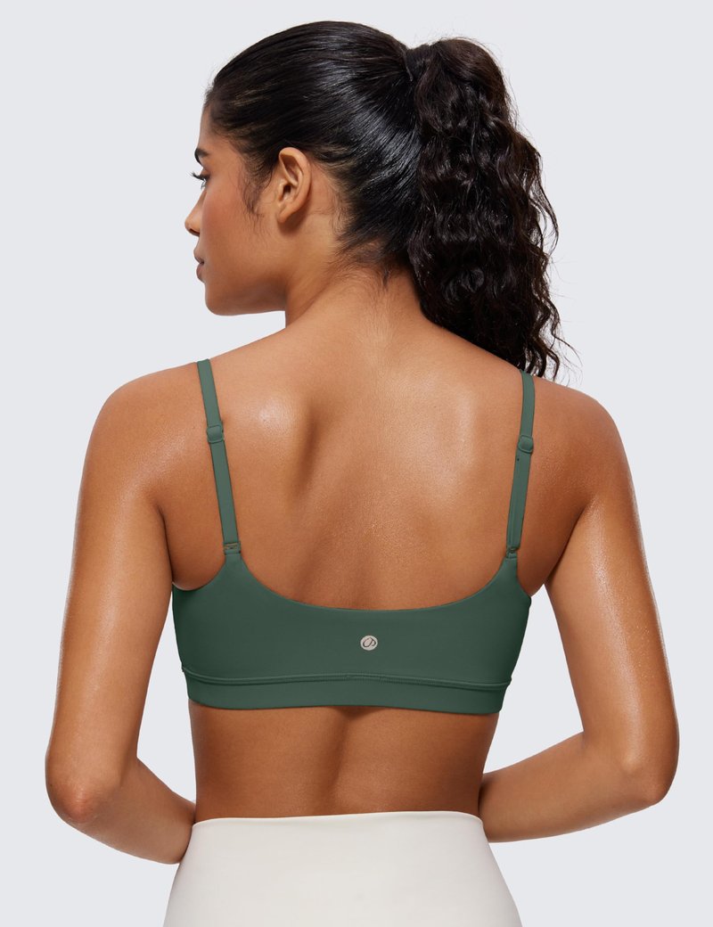 CRZ YOGA Butterluxe Adjustable Spaghetti Strap Sports Bras for Women - Scoop Neck Wireless Padded Yoga Workout Crop Top Dark Forest Green Small