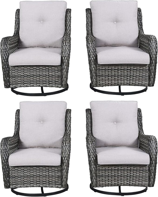 Rilyson Wicker Rocking Chair Swivel Chairs - 4 Piece Rocker Patio Chairs Set Rattan Rocking Chair for Outdoor Porch Deck Garden Backyard(Mixed Grey/Beige)