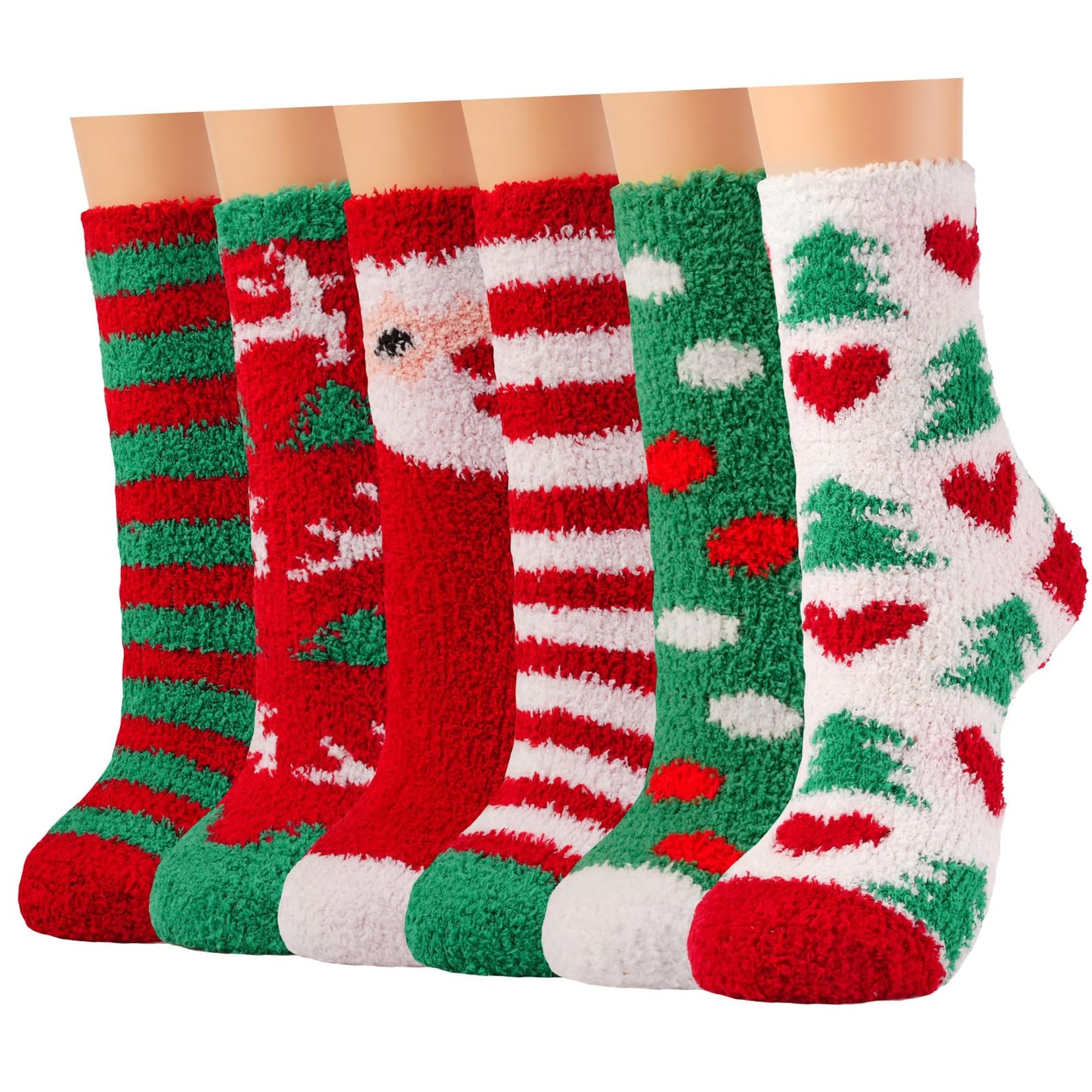 Plush Slipper Socks Women - Christmas Warm Fuzzy Crew Socks Cozy Soft 6 Pairs for Winter Indoor