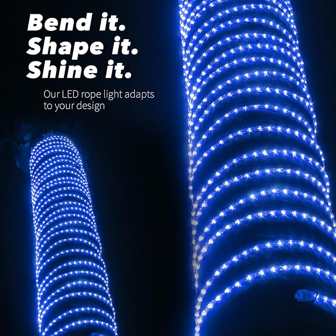 WYZworks 3312LEDs 300ft LED Outside Rope Lights, Outdoor ETL Certified Waterproof Permanent 360 Degree Light Emitting, Flexible Tube, Connectable, Christmas Palm Tree Exterior Landscape, Blue