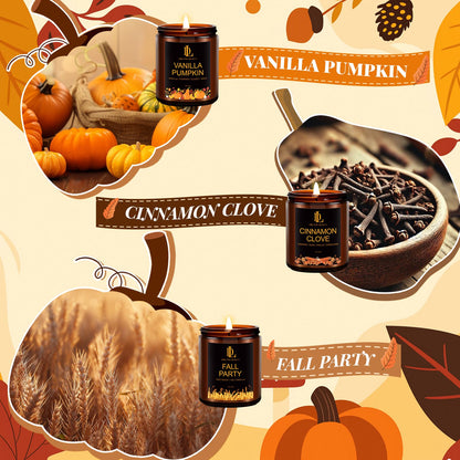 Fall Candle Set, Fall Scented Candles for Home, 6 Pack Soy Candle Set, Autumn Gifts for Women Men, Autumn Scents of Vanilla Pumpkin/Cinnamon Clove/Apple Pie/Harvest Spice/Sugar Cookies/Fall Party
