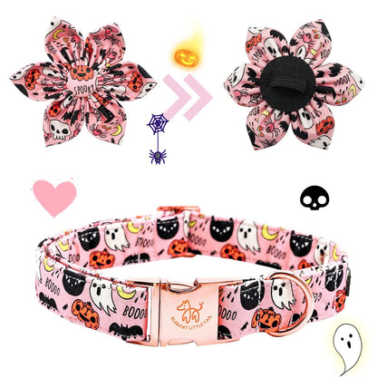 Elegant little tail Dog Collar with Flower, Fall Dog Collar Halloween Pumpkin Flower Collar Dog Girl Pet Collar Dog Collars for Large Dog