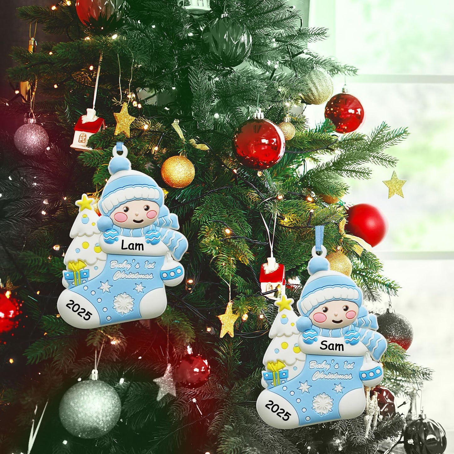 2025 Christmas Baby's First Boy Ornament Personalized Baby Boy Decoration Christmas Tree Ornament Baby's 1st Customized Handwritten Keepsake for Newborn Free Personalization