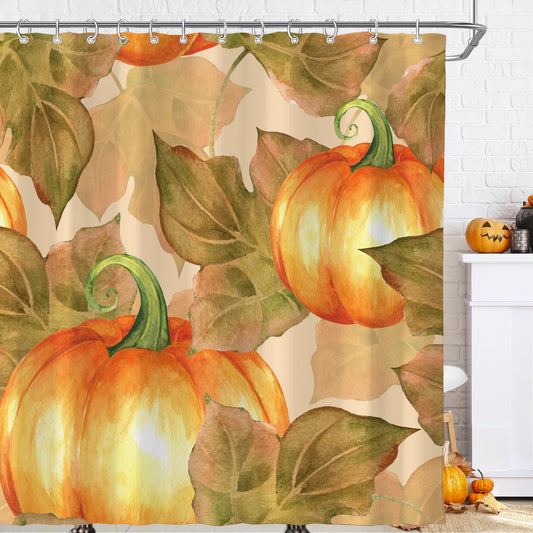 Fall Pumpkin Harvest Autumn Leaves Shower Curtain for Bathroom 72W*72H Inch Farmhouse Vintage Farm Thanksgiving Day Halloween Bathtub Decor Waterproof Polyester Fabric Set with 12 Hooks