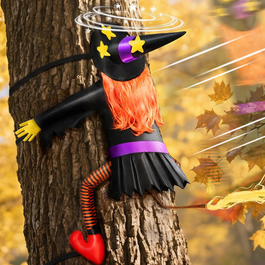 Halloween Decorations Outdoor Crashing Witch - 59'' Large Crashing Witch Hanging into Tree, Outdoor Halloween Decor, Yard Decor for Tree Porch Garden, Holiday Party Decorations Indoor Outdoors, Props