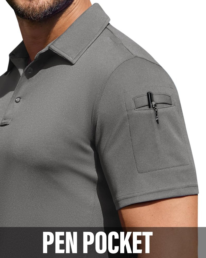 Alimens & Gentle Tactical Polo Shirts for Men Short Sleeve Performance Stretch Golf Shirt Quick Dry Work Sport Casual Tops M Grey