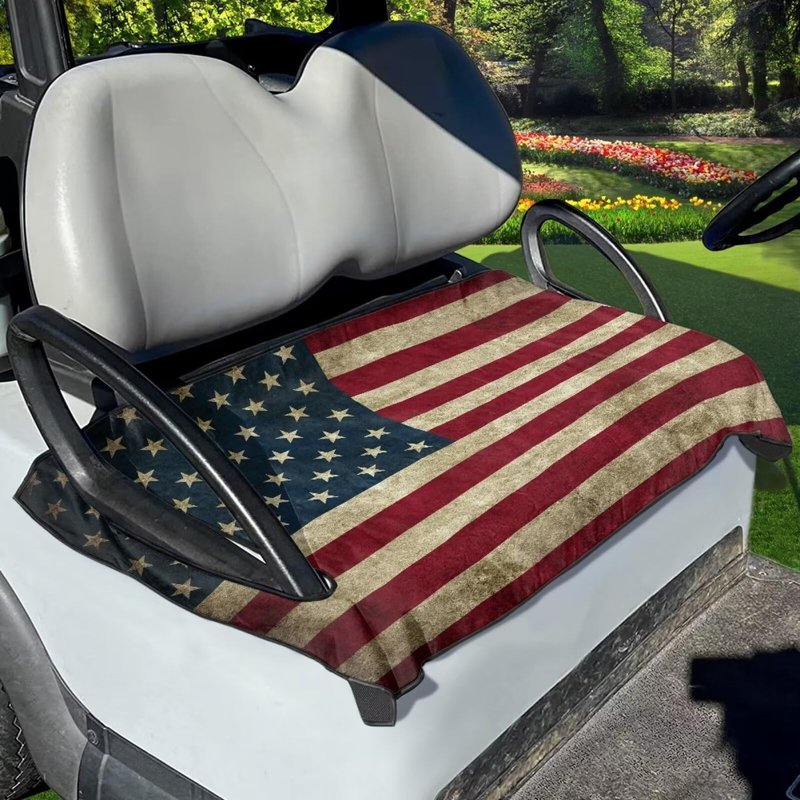 Yewattles American Flag Golf Cart Seat Towel Protector Anti-Hot Portable Durable Golf Cart Cover 50 x 30.9 inches Universal for Most 2-Person Seats Club Car Decorative Accessories