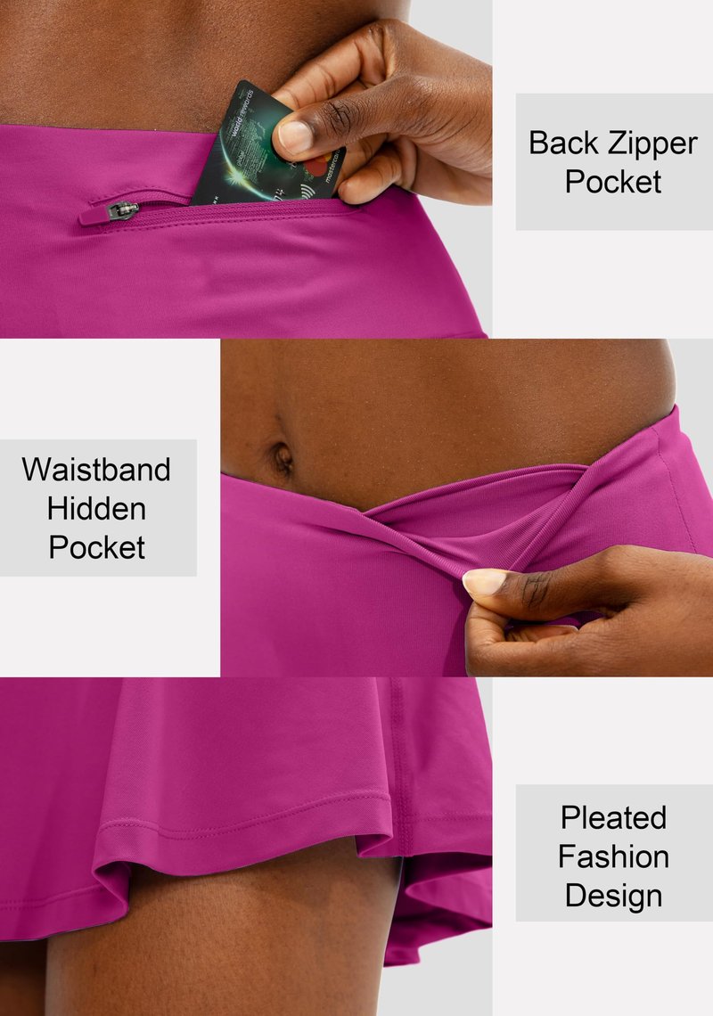 SANTINY Pleated Tennis Skirt for Women with 4 Pockets Women's High Waisted Athletic Golf Skorts Skirts for Running Casual (Rose_XL)