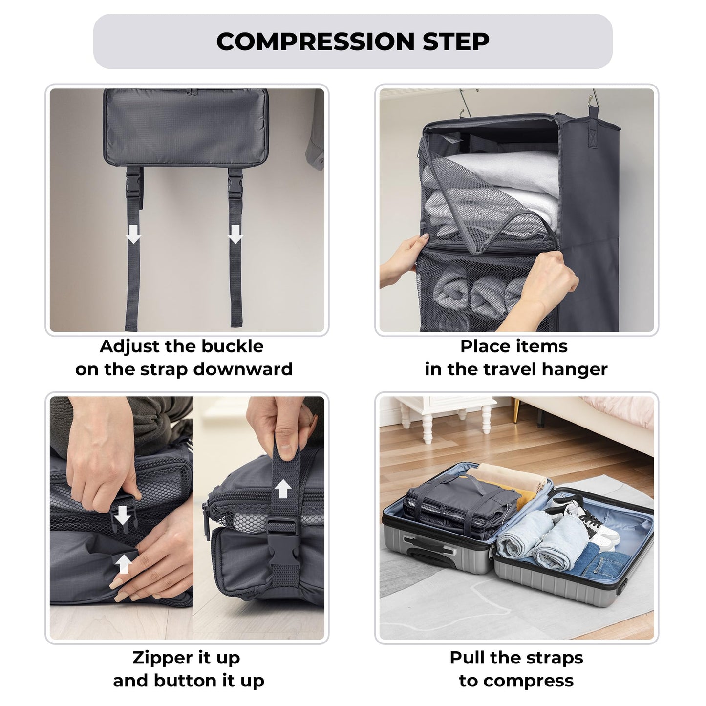 GRANNY SAYS Compression Packing Cubes, Foldable Hanging Travel Shelves with Mesh Window, Packing Cubes for Carry on Suitcase Organizer, Large Travel Organizer Bags, Grey